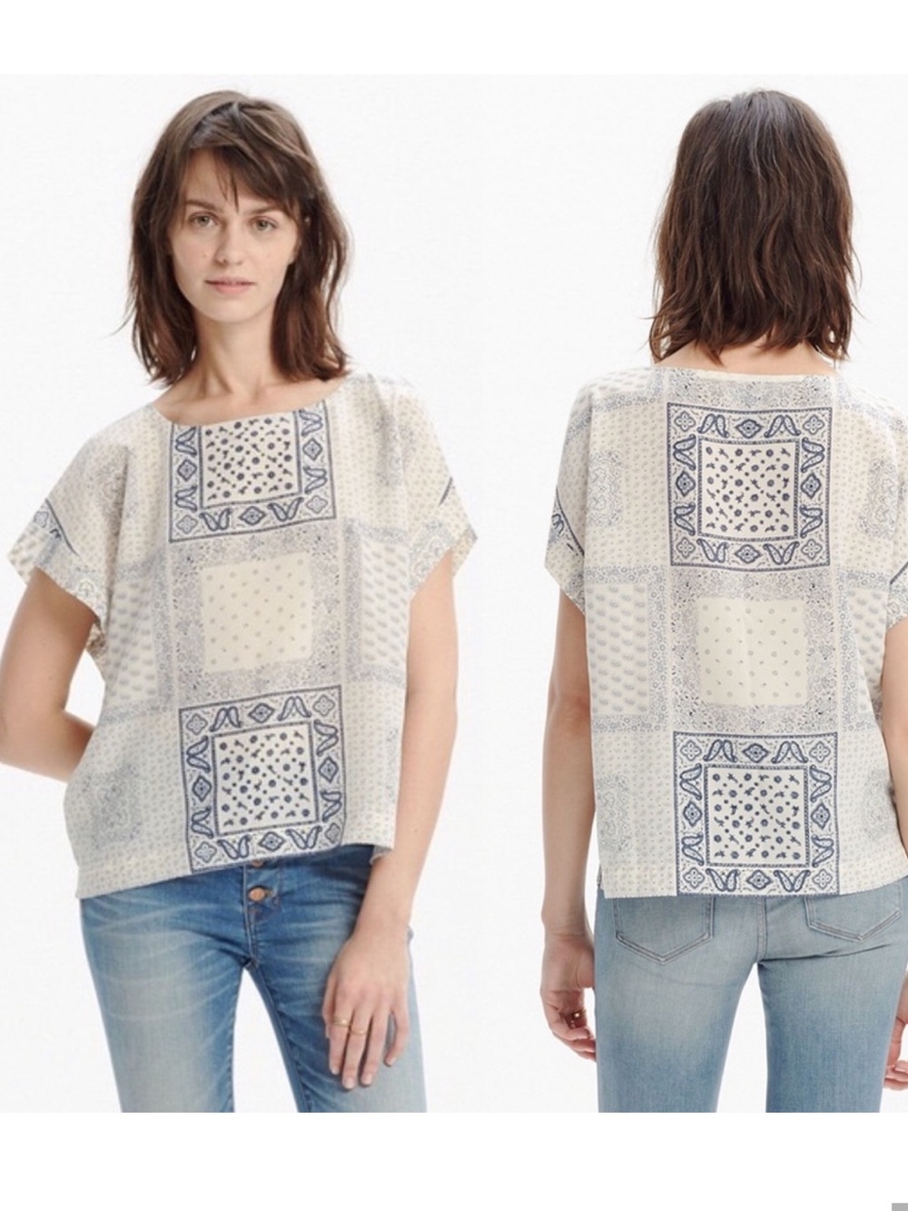 Madewell Kyoto Top Bandana Print - Cream & Blue